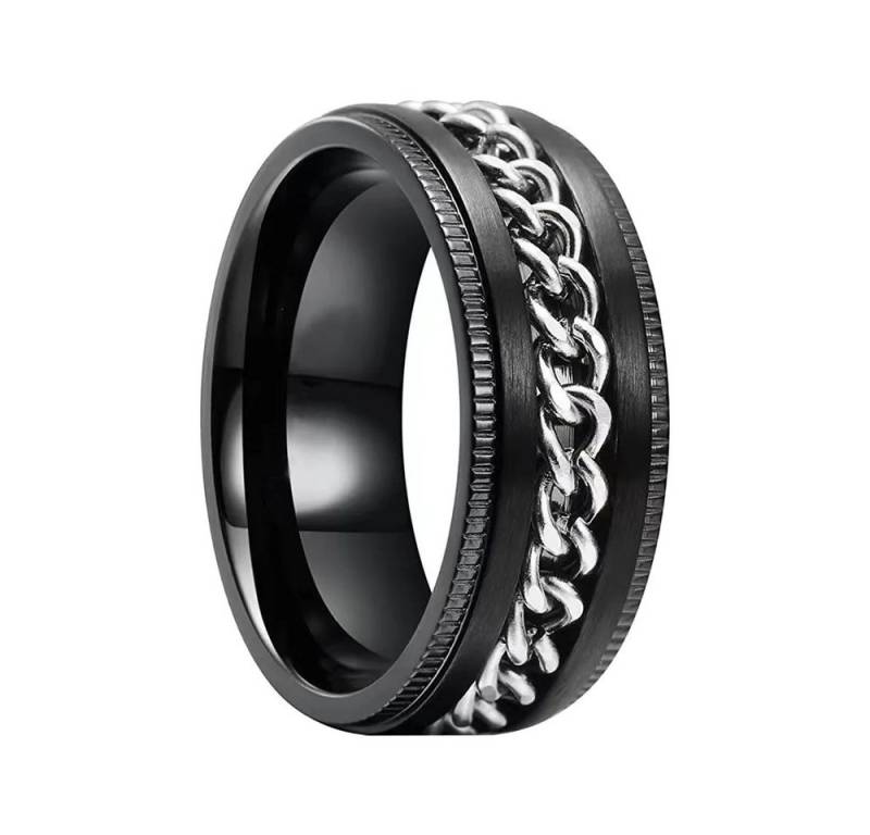 Taffstyle Fingerring Ring Spinner bewegliche Kette Schwarz Silber Größe 55 (17.5) (Bandring Biker Schmuck Geschenke für Männer Herren), Edelstahl spinning Drehring Partner Fingerring Herrenring von Taffstyle