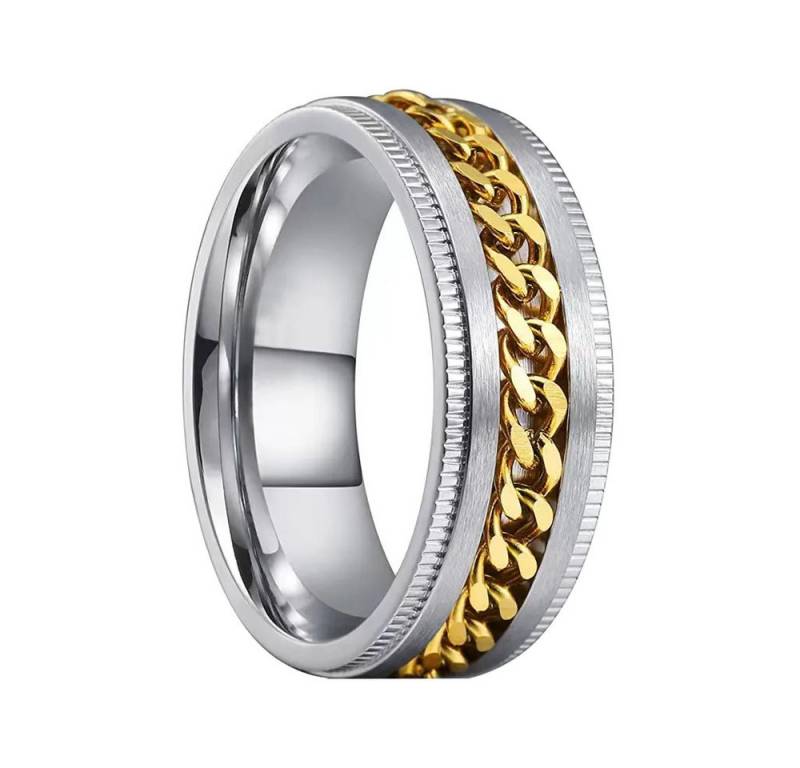 Taffstyle Fingerring Ring Spinner bewegliche Kette Silber Gold Größe 58 (18.5) (Bandring Biker Schmuck Geschenke für Männer Herren), Edelstahl spinning Drehring Partner Fingerring Herrenring von Taffstyle