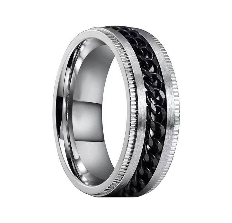 Taffstyle Fingerring Ring Spinner bewegliche Kette Silber Schwarz Größe 70 (22.3) (Bandring Biker Schmuck Geschenke für Männer Herren), Edelstahl spinning Drehring Partner Fingerring Herrenring von Taffstyle