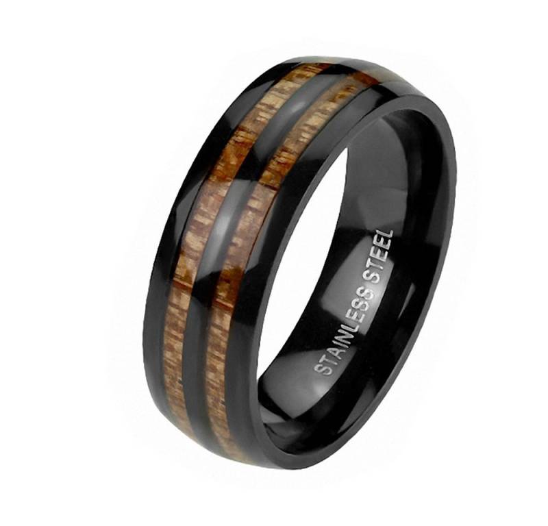 Taffstyle Fingerring Schwarzer Edelstahl Ring Holz Inlay Holzmaserung Größe 67 (21.3) (Paarring Partnerring Ehering Trauring Hochzeitsring), Damen Herren Band Doppel Herrenring Damenring Freundschaftsring von Taffstyle