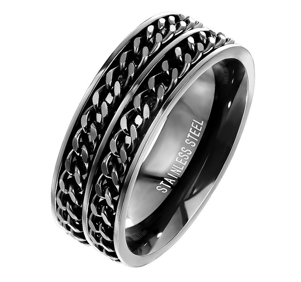 Taffstyle Fingerring Spinner Ring Herren Biker Doppelketten Schwarz, Edelstahl Massiv Breit Männer Biker Rocker Schmuck Doppelketten Style von Taffstyle