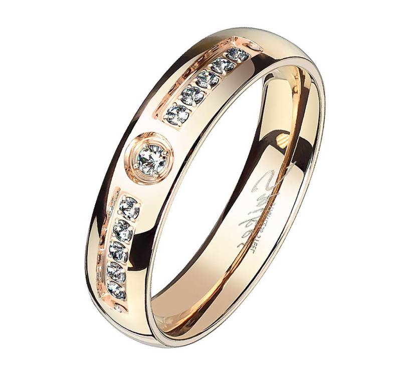Taffstyle Fingerring Stylischer Damen Ring Rosegold vergoldet mit Kristall Größe 49 (15.6) (Geschenke für Frauen zum Geburtstag Muttertag Valentinstag Weihnachten), Verlobungsring Solitärring Damen Band Ring Damenring Bandring von Taffstyle