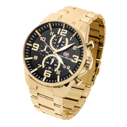 Taffstyle Herren Armbanduhr Edelstahl Wasserdicht Quarz Analog Datum Stopp Stoppuhr Alarm Chronograph Uhr Flieger Sport Fliegeruhr Sportuhr Groß XXL Herrenuhr Männer Gold Schwarz von Taffstyle