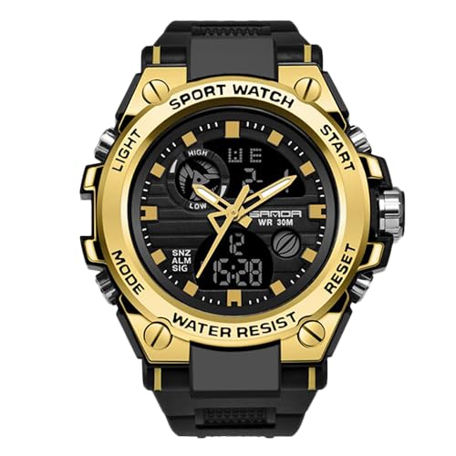 Taffstyle Herren Armbanduhr Silikon Digital Stopp Alarm Licht Chronograph Uhr Flieger Sport Fliegeruhr Sportuhr Extra Big XXL Herrenuhr Silikonuhr Männer Gold von Taffstyle