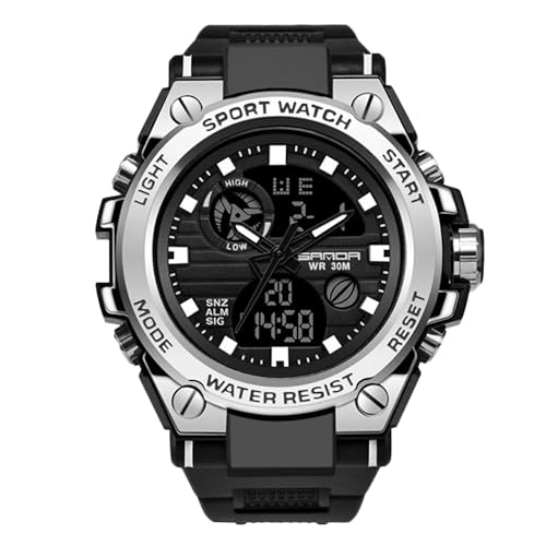 Taffstyle Herren Armbanduhr Silikon Digital Stopp Alarm Licht Chronograph Uhr Flieger Sport Fliegeruhr Sportuhr Extra Big XXL Herrenuhr Silikonuhr Männer Silber von Taffstyle