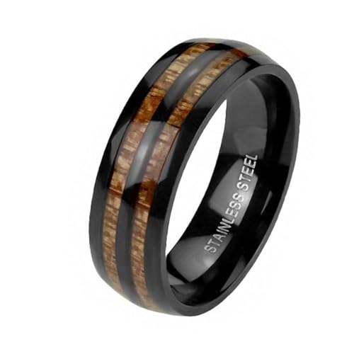 Taffstyle Herren Band Ring Edelstahl Bandring Herrenring Partnerring Biker Rocker Breit Schmuck Bikerschmuck Groß Fingerring Schwarzer Doppel Holz Inlay Damen Band Holzmaserung Größe 59 (18.8) von Taffstyle