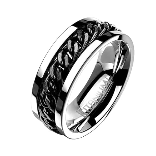 Taffstyle Herren Band Ring Edelstahl Bandring Herrenring Partnerring Biker Rocker Breit Schmuck Bikerschmuck Groß Fingerring Titan Silber Schwarz Kette Spinning Größe 68 (21.6) von Taffstyle