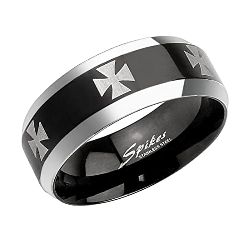 Taffstyle Herren Band Ring Edelstahl mit Kreuz Bandring Herrenring Partnerring Biker Rocker Schwarz Silber Größe 65 (20.7) von Taffstyle