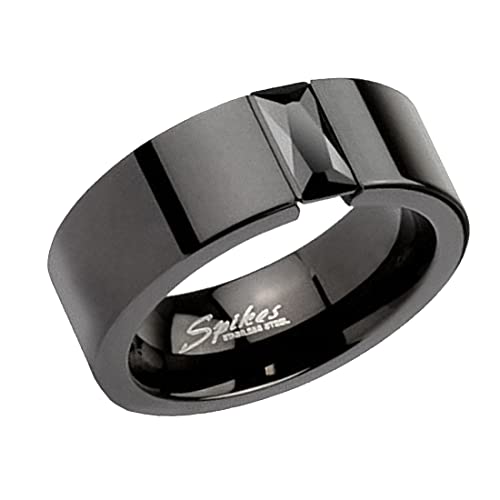 Taffstyle Herren Band Ring Edelstahl mit Kristall Rechteck Schwarz Bandring Herrenring Partnerring Biker Rocker 6mm Breit Größe 50 (15.9) von Taffstyle