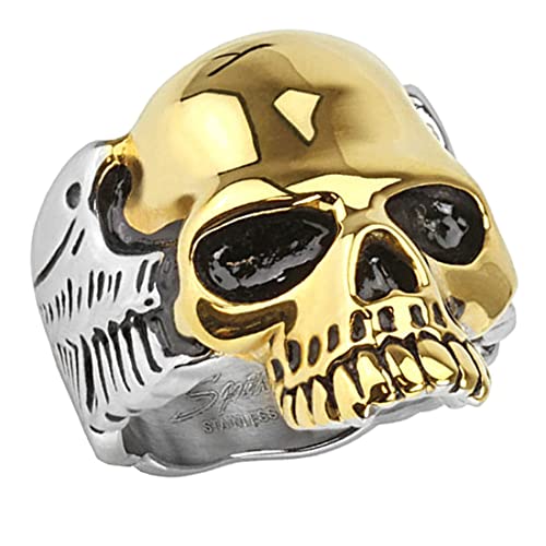 Taffstyle Herren Biker Totenkopf Schmuck Ring zweifarbig Edelstahl Silber & Gold Größe 60 (19.1) von Taffstyle