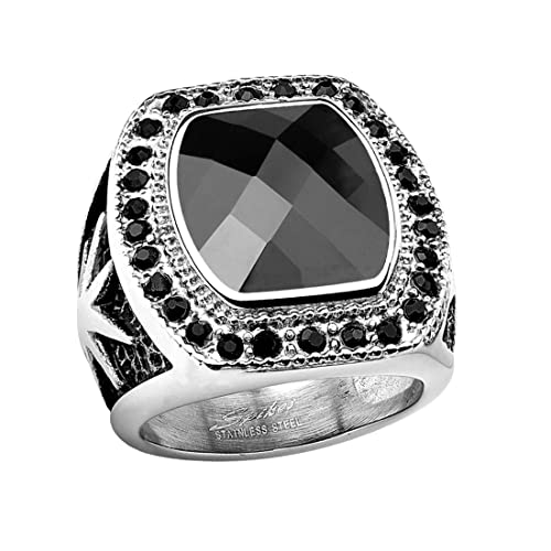 Taffstyle Herren Ring Edelstahl Massiv Breit Herrenring Männer Biker Rocker Schädel Totenkopf schwarzer Kristall Stein Schwarz Silber Größe 63 (20.1) von Taffstyle