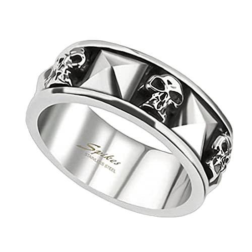 Taffstyle Herren Ring Edelstahl Massiv Breit Herrenring Männer Biker Rocker Schmuck 3D Totenkopf Nieten Silber Größe 65 (20.7) von Taffstyle