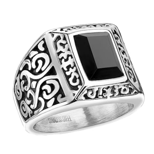 Taffstyle Herren Ring Edelstahl Massiv Breit Herrenring Männer Biker Rocker Schmuck Bikerschmuck Groß Fingerring Vintage Filigran Kristall Quadrat schwarz Siegelring Silber Größe 61 (19.4) von Taffstyle