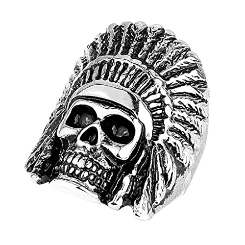 Taffstyle Herren Ring Edelstahl Massiv Breit Herrenring Männer Biker Rocker Schmuck Indianer Häuptling Totenkopf Größe 60 (19.1) von Taffstyle