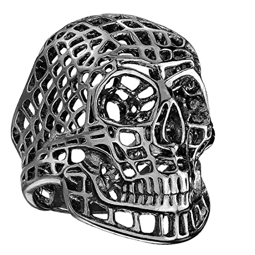 Taffstyle Herren Ring Extra Breit Edelstahl Totenkopf mit Gitter Männer Biker Rocker Massiv Herrenring Schwarz Größe 65 (20.7) von Taffstyle