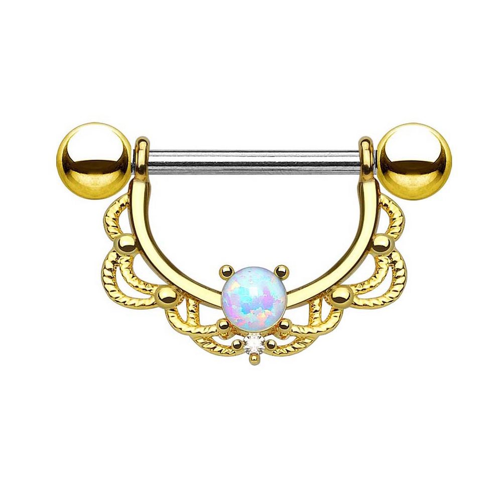 Taffstyle Intimpiercing Brustwarzenpiercing Barbell Intimpiercing beweglich Opal Gold 1,6mm (Ohr Tragus Helix Lobe Piercing), Nippelpiercing Brust Nippel Intim Intimpiercing Ohrpiercing Cartilage von Taffstyle
