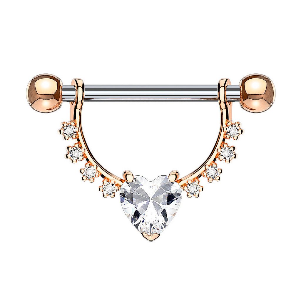 Taffstyle Intimpiercing Brustwarzenpiercing Barbell beweglich Kristall Herz Rosegold 1,6mm (Cartilage Ohr Tragus Helix Lobe Piercing), Nippelpiercing Brust Nippel Intim Intimpiercing Ohrpiercing von Taffstyle