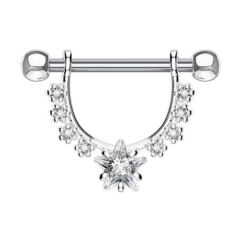 Taffstyle Intimpiercing Brustwarzenpiercing Barbell beweglich Kristall Stern Clear 1,6mm (Ohr Tragus Helix Lobe Piercing), Nippelpiercing Brust Nippel Intim Intimpiercing Ohrpiercing Cartilage von Taffstyle