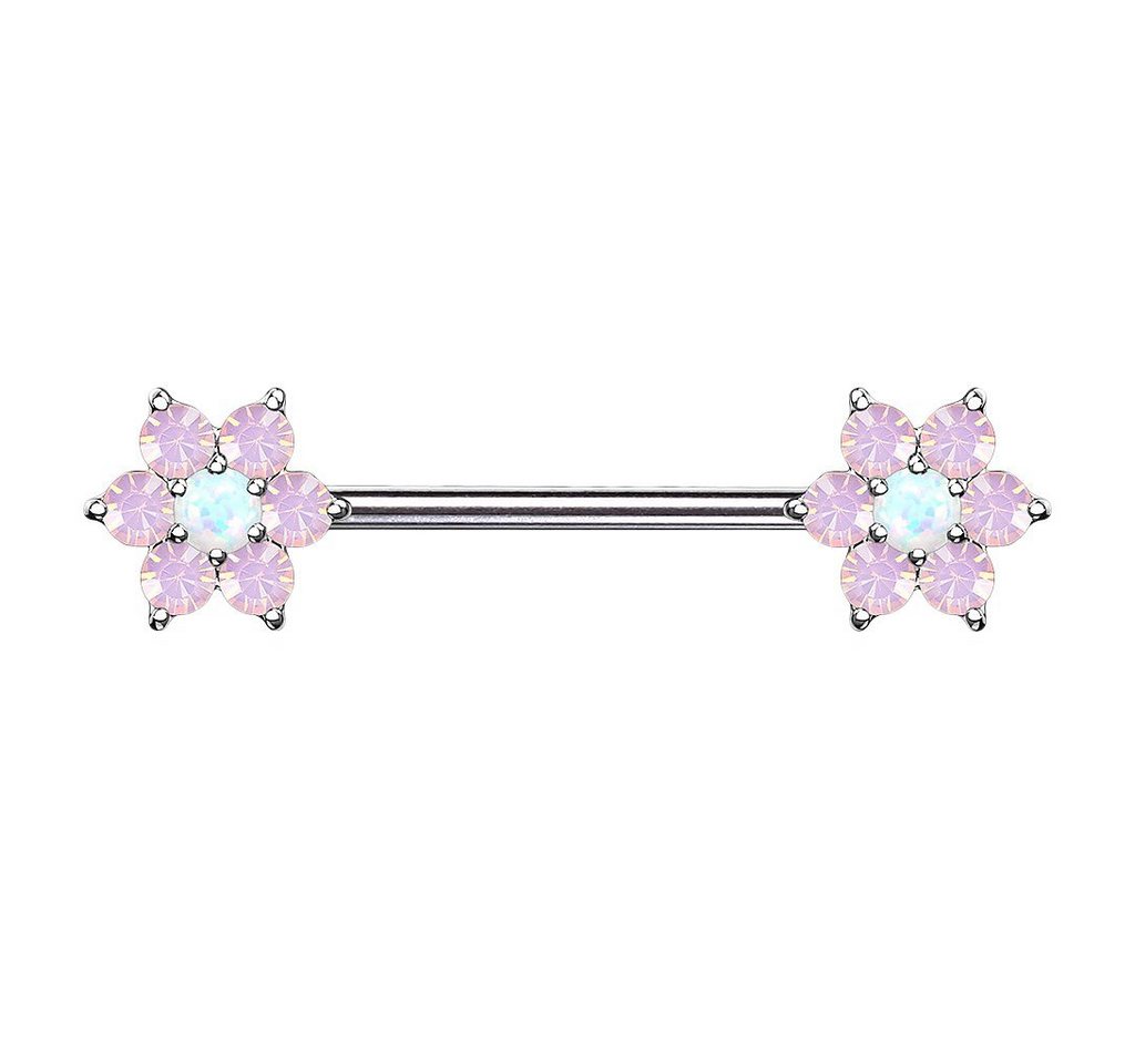 Taffstyle Intimpiercing Intim Brustpiercing Barbell mit Opal Blütenblatt, Brustwarzen Intimpiercing Barbell Brust Piercing Tribal Blumen Blatt von Taffstyle