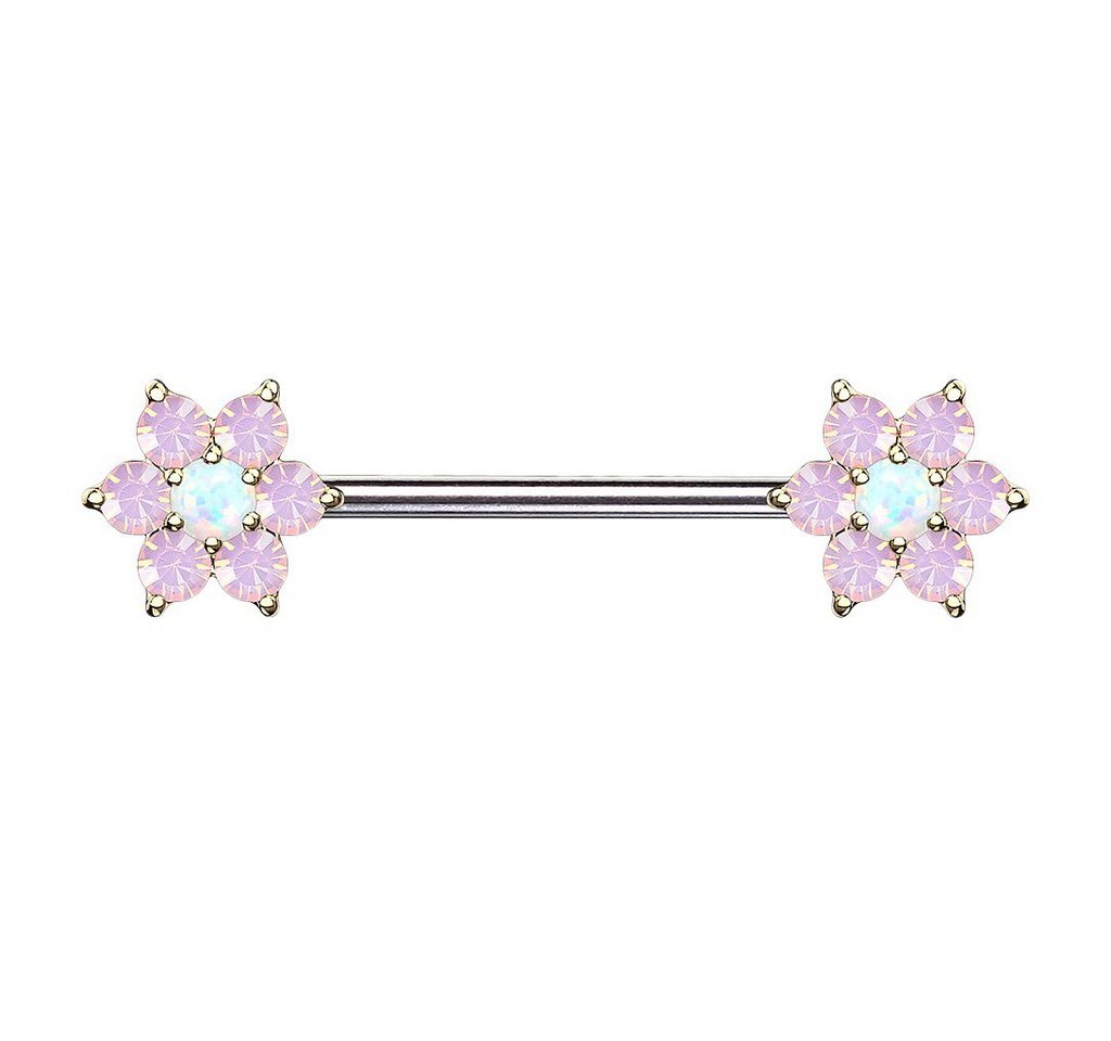 Taffstyle Intimpiercing Intim Brustpiercing Barbell mit Opal Blütenblatt, Brustwarzen Intimpiercing Barbell Brust Piercing Tribal Blumen Blatt von Taffstyle