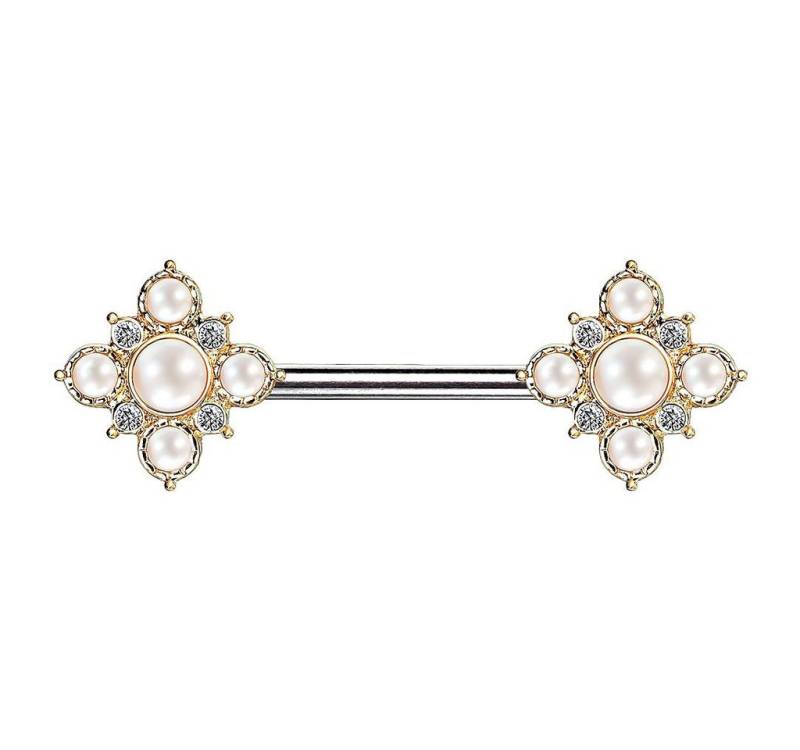 Taffstyle Intimpiercing Intim Brustwarzenpiercing Vintage Blumen Perlen, Piercing Intimpiercing Hantel Barbell Brust Stab Vintage Blumen Perlen von Taffstyle