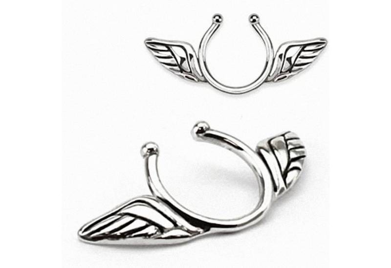 Taffstyle Intimpiercing Intim Piercing Klemmring Engelsflügel Brust, Brustpiercing Intimpiercing Lippen Nasen Hufeisen Ring Schild Tribal von Taffstyle