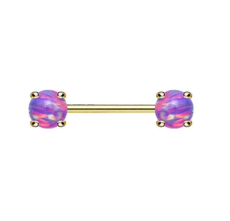 Taffstyle Intimpiercing Intimpiercing Barbell mit Opal Kugeln Gold Lila 1,6mm x 12mm x 5mm (Ohrpiercing Cartilage Ohr Tragus Helix Lobe Piercing), Brustwarzenpiercing Hantel Barbell Brust Nippel Intim Intimpiercing von Taffstyle