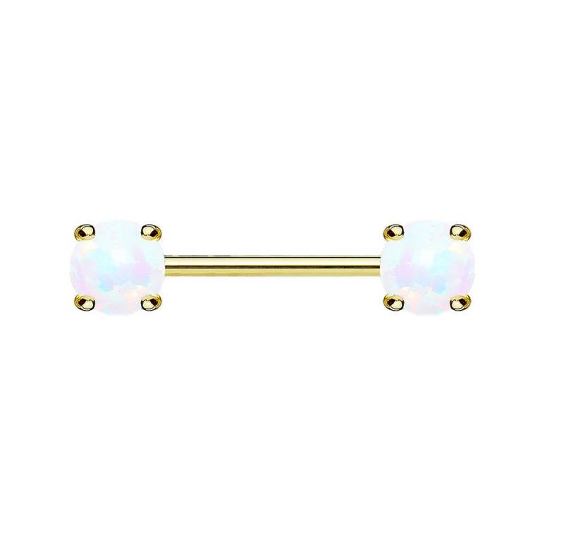 Taffstyle Intimpiercing Intimpiercing Barbell mit Opal Kugeln Gold Weiß 1,6mm x 12mm x 5mm (Ohrpiercing Cartilage Ohr Tragus Helix Lobe Piercing), Brustwarzenpiercing Hantel Barbell Brust Nippel Intim Intimpiercing von Taffstyle