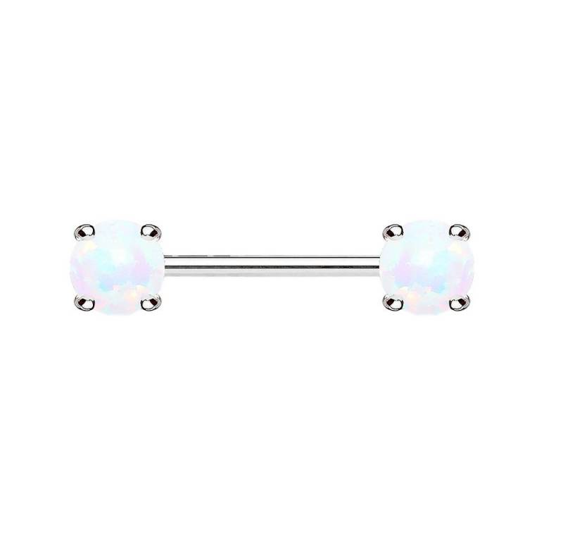 Taffstyle Intimpiercing Intimpiercing Hantel Barbell Brust mit Opal Perlen, Intim Piercing Brustwarzenpiercing Hantel Barbell Brust Perlen Kugeln von Taffstyle