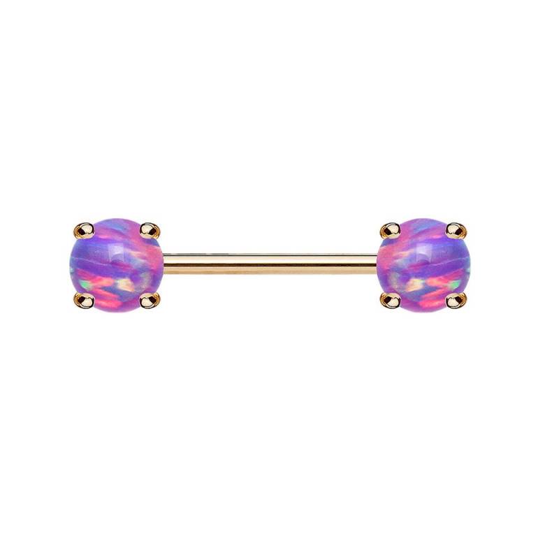 Taffstyle Intimpiercing Intimpiercing IP mit Opal Kugeln Rosegold Lila 1,6mm x 12mm x 5mm (Ohrpiercing Cartilage Ohr Tragus Helix Lobe Piercing), Brustwarzenpiercing Hantel Barbell Brust Nippel Intim Intimpiercing von Taffstyle