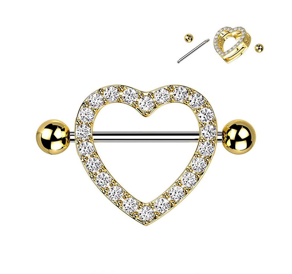 Taffstyle Intimpiercing Intimpiercing Kristall Herz mit Barbell Nippel Gold Clear (Nippel Intimpiercing Piercing Intim Helix Lobe), Brustwarzenpiercing Piercing Brust Ohrpiercing Cartilage Ohr Tragus von Taffstyle