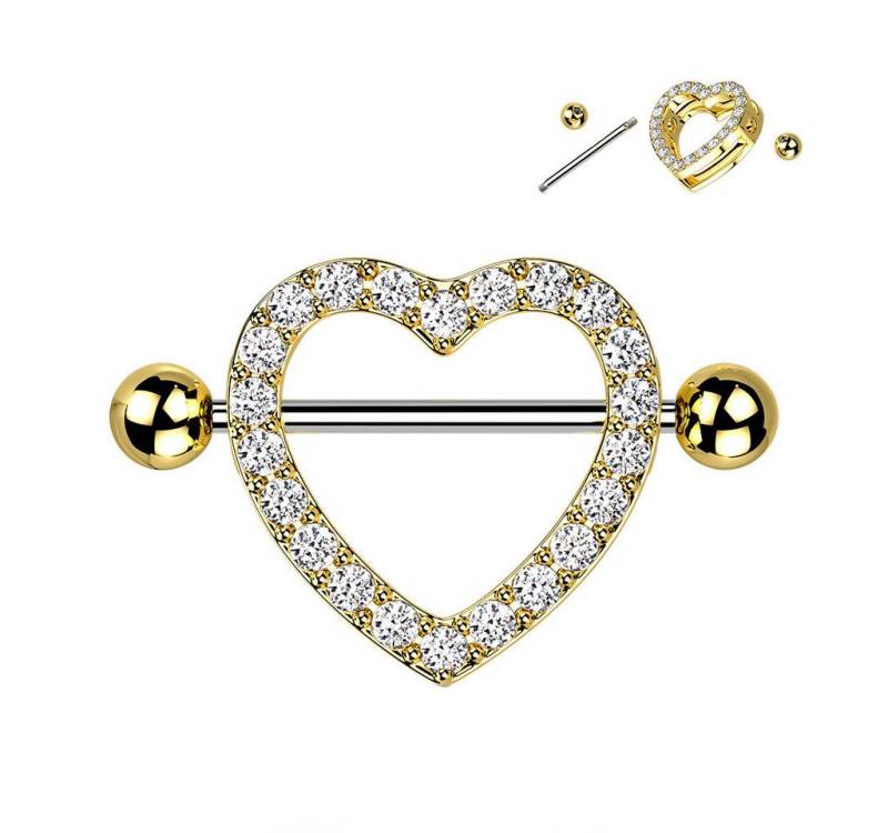 Taffstyle Intimpiercing Intimpiercing Kristall Herz mit Barbell Nippel Gold Clear (Nippel Intimpiercing Piercing Intim Helix Lobe), Brustwarzenpiercing Piercing Brust Ohrpiercing Cartilage Ohr Tragus von Taffstyle
