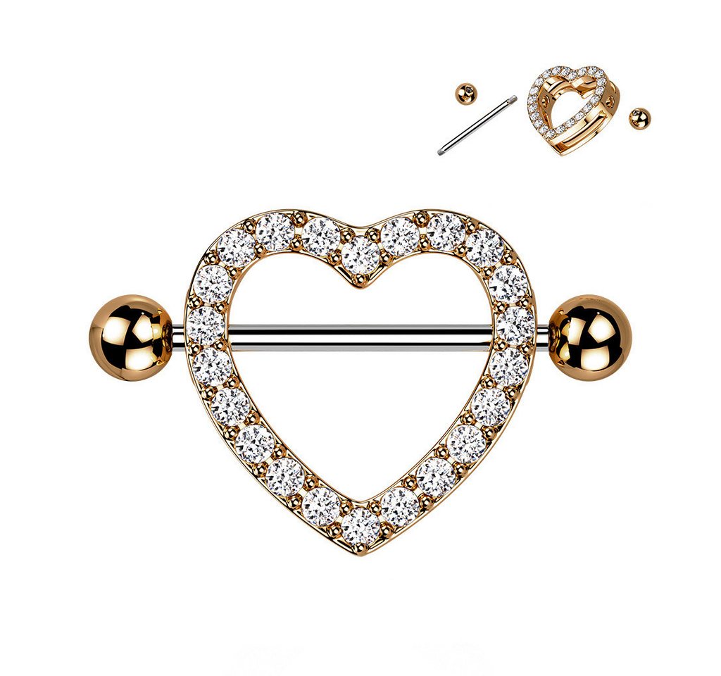 Taffstyle Intimpiercing Intimpiercing Kristall Herz mit Barbell Nippel Rosegold Clear (Nippel Intimpiercing Piercing Intim Helix Lobe), Brustwarzenpiercing Piercing Brust Ohrpiercing Cartilage Ohr Tragus von Taffstyle