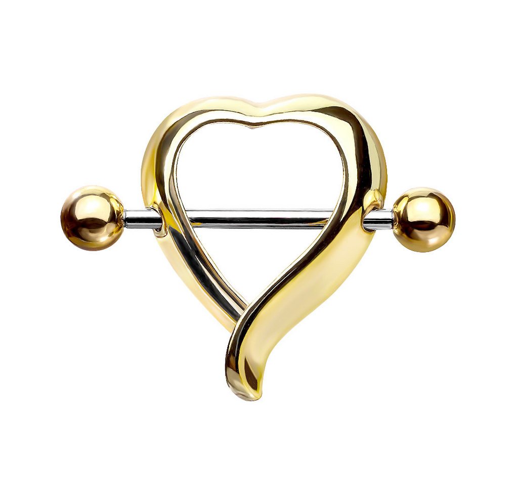 Taffstyle Intimpiercing Intimpiercing Nippel Brustwarzenpiercing Barbell Schild Herz Gold (Nippel Intim Intimpiercing Brust), Nippelpiercing Ohrpiercing Cartilage Ohr Tragus Helix Lobe Piercing von Taffstyle