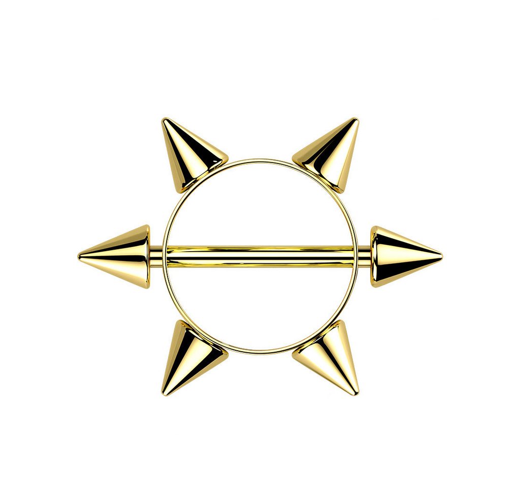 Taffstyle Intimpiercing Intimpiercing Nippel Piercing Barbell Schild Spitzen Spikes Gold (Cartilage Ohr Tragus Helix Lobe Piercing), Brustwarzenpiercing Brust Nippel Intim Intimpiercing Ohrpiercing von Taffstyle