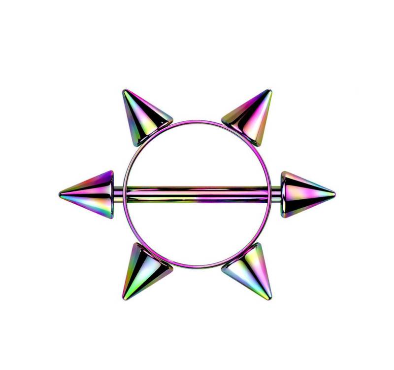 Taffstyle Intimpiercing Intimpiercing Nippel Piercing Barbell Schild Spitzen Spikes Rainbow (Cartilage Ohr Tragus Helix Lobe Piercing), Brustwarzenpiercing Brust Nippel Intim Intimpiercing Ohrpiercing von Taffstyle