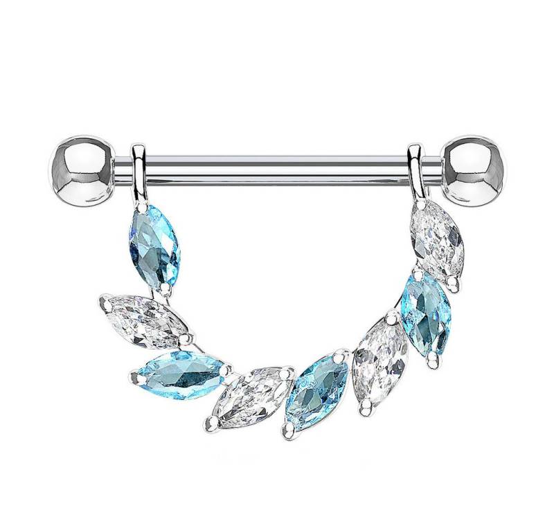 Taffstyle Intimpiercing Nippelpiercing Brustwarzenpiercing Barbell Kristall Blätter Aqua (Ohr Tragus Helix Lobe Piercing), Beweglich Brust Nippel Intim Intimpiercing Ohrpiercing Cartilage von Taffstyle