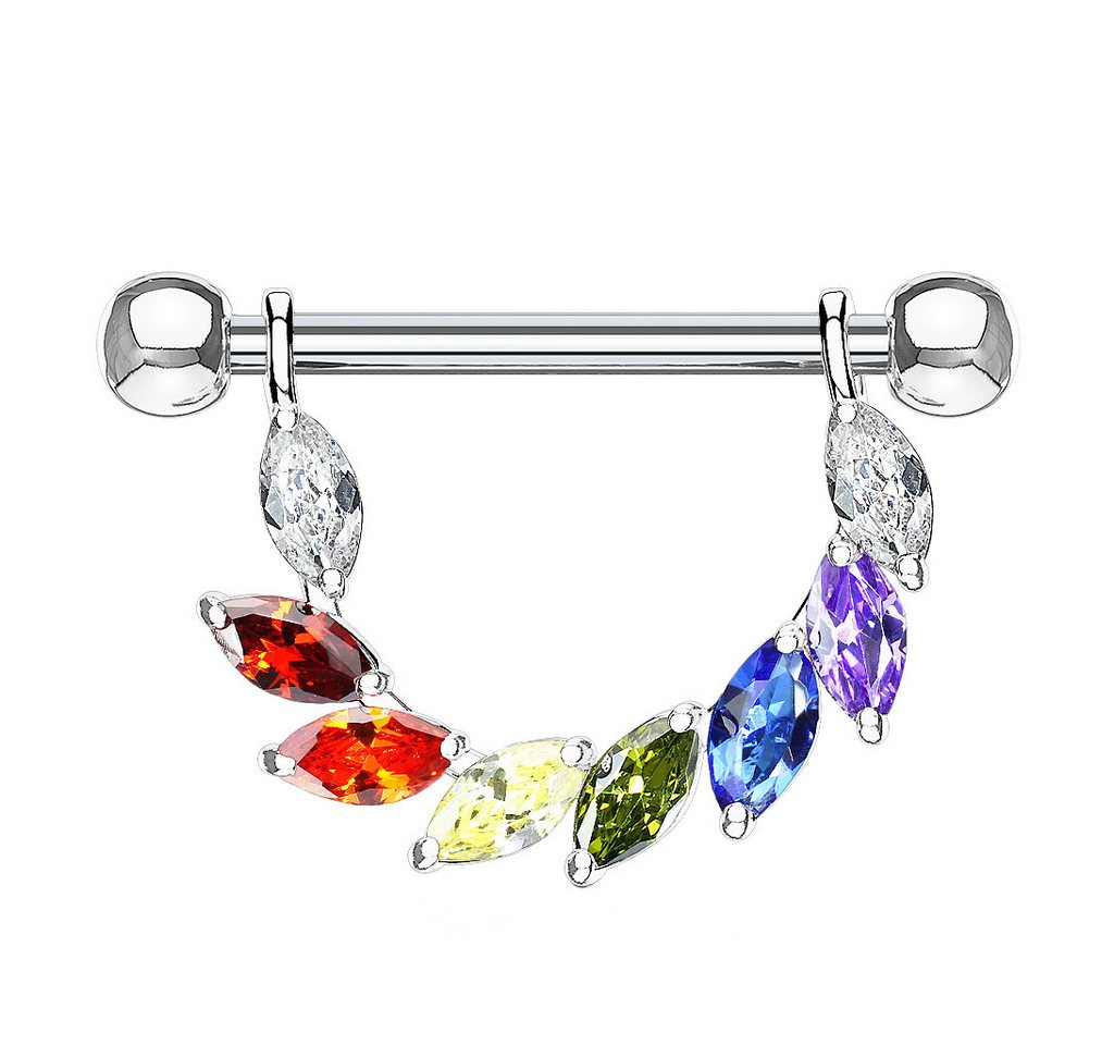 Taffstyle Intimpiercing Nippelpiercing Brustwarzenpiercing Barbell Kristall Blätter Multicolor (Ohr Tragus Helix Lobe Piercing), Beweglich Brust Nippel Intim Intimpiercing Ohrpiercing Cartilage von Taffstyle