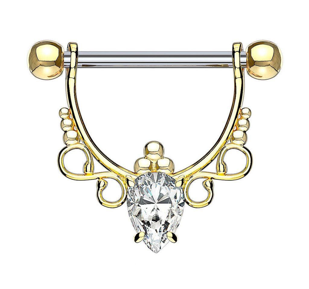 Taffstyle Intimpiercing Nippelpiercing Schild Unendlich beweglich Oval Kristall Gold (Ohrpiercing Cartilage Tragus Helix Lobe Piercing), Brustwarzenpiercing Beweglich Brust Nippel Intim Intimpiercing Ohr von Taffstyle