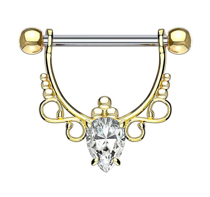 Taffstyle Intimpiercing Nippelpiercing Schild Unendlich beweglich Oval Kristall Gold (Ohrpiercing Cartilage Tragus Helix Lobe Piercing), Brustwarzenpiercing Beweglich Brust Nippel Intim Intimpiercing Ohr von Taffstyle