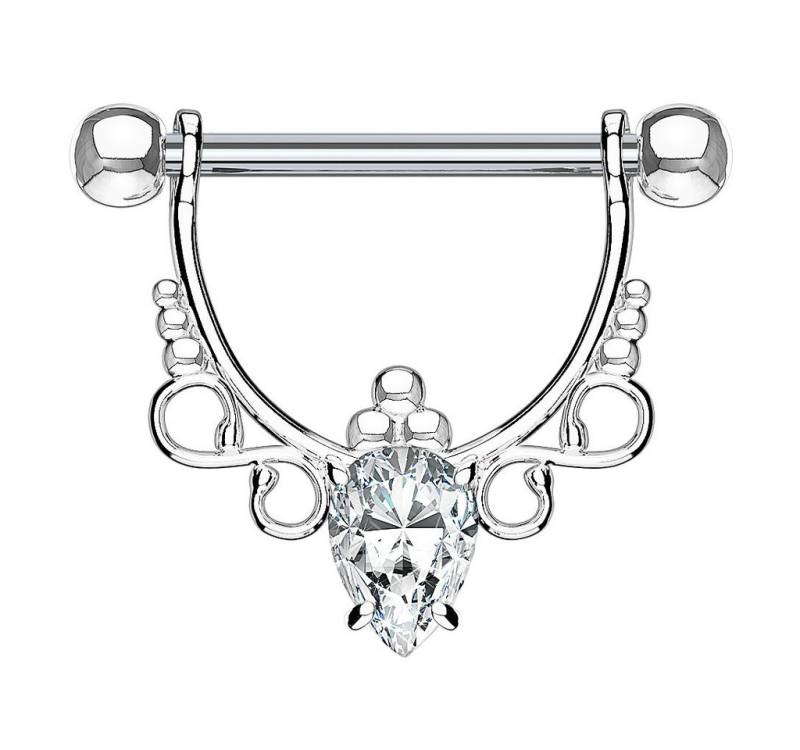 Taffstyle Intimpiercing Nippelpiercing Schild Unendlich beweglich Oval Kristall Silber (Ohrpiercing Cartilage Tragus Helix Lobe Piercing), Brustwarzenpiercing Beweglich Brust Nippel Intim Intimpiercing Ohr von Taffstyle