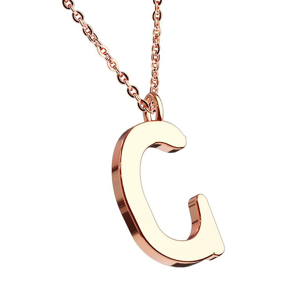 Taffstyle Kette mit Anhänger Damen Halskette Kette Buchstabe Anhänger Rosegold Vergoldet Rotgold C, Rose Gold Modern Letter Schlicht Motiv Geschenke Frauen Geburtstag von Taffstyle