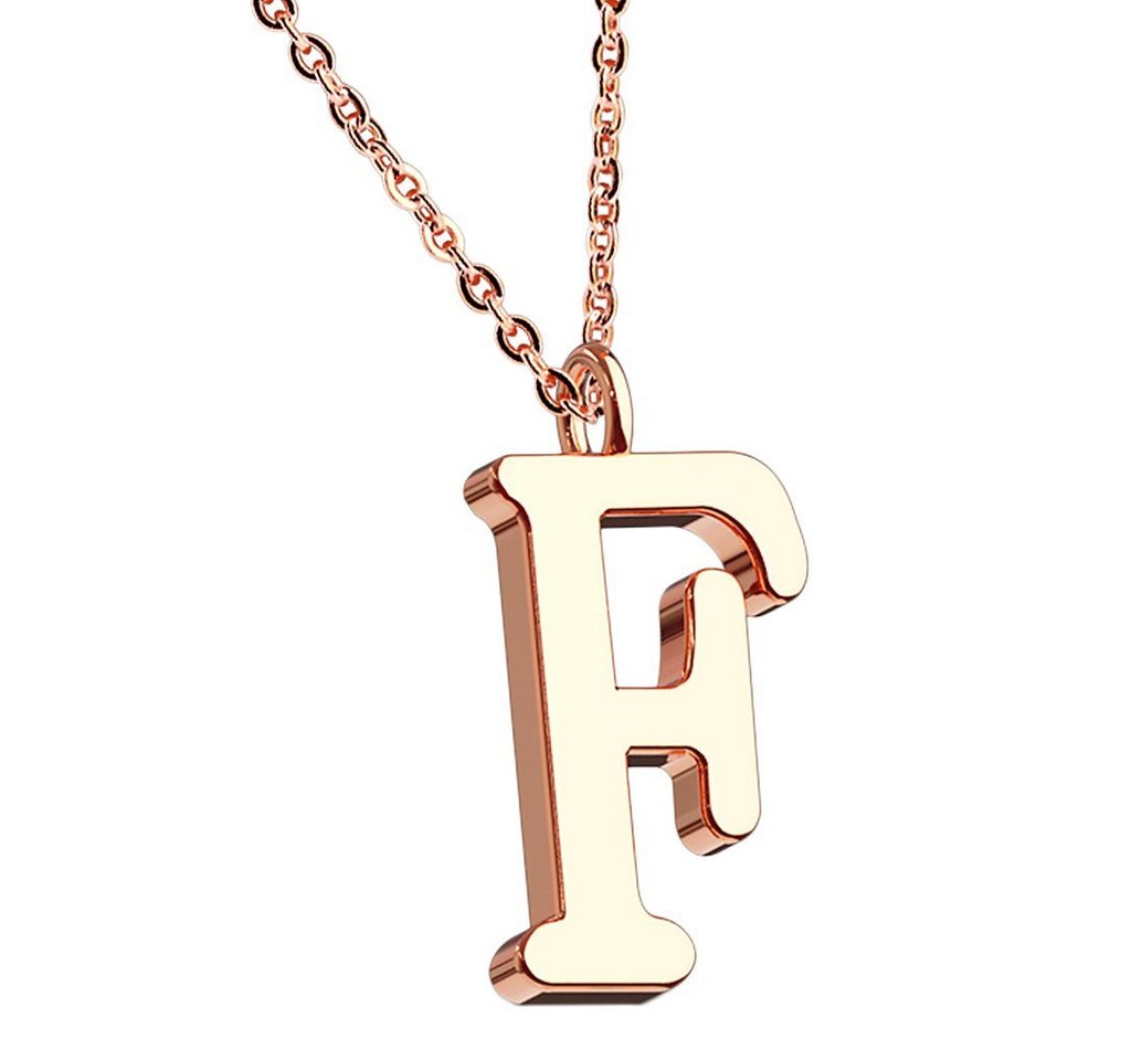 Taffstyle Kette mit Anhänger Damen Halskette Kette Buchstabe Anhänger Roségold Vergoldet Rotgold F, Rose Gold Modern Letter Schlicht Motiv Geschenke Frauen Geburtstag von Taffstyle