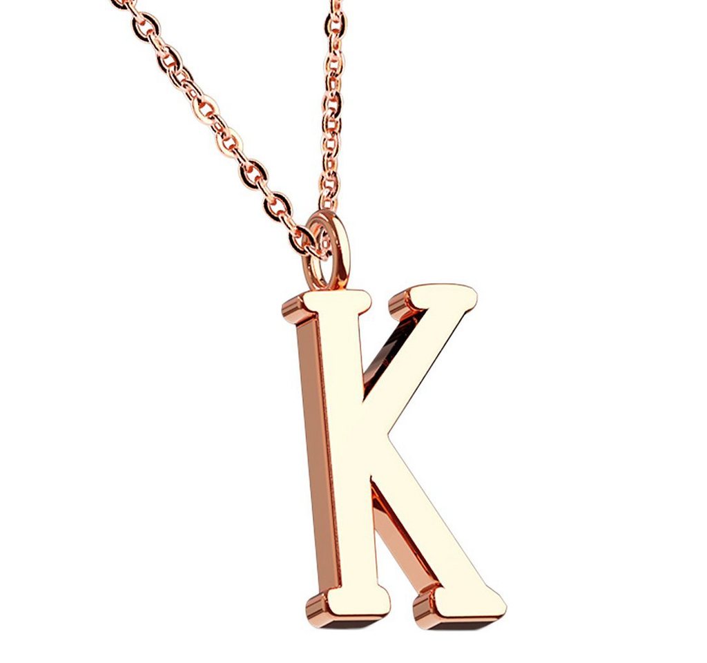 Taffstyle Kette mit Anhänger Damen Halskette Kette Buchstabe Anhänger Roségold Vergoldet Rotgold K, Rose Gold Modern Letter Schlicht Motiv Geschenke Frauen Geburtstag von Taffstyle