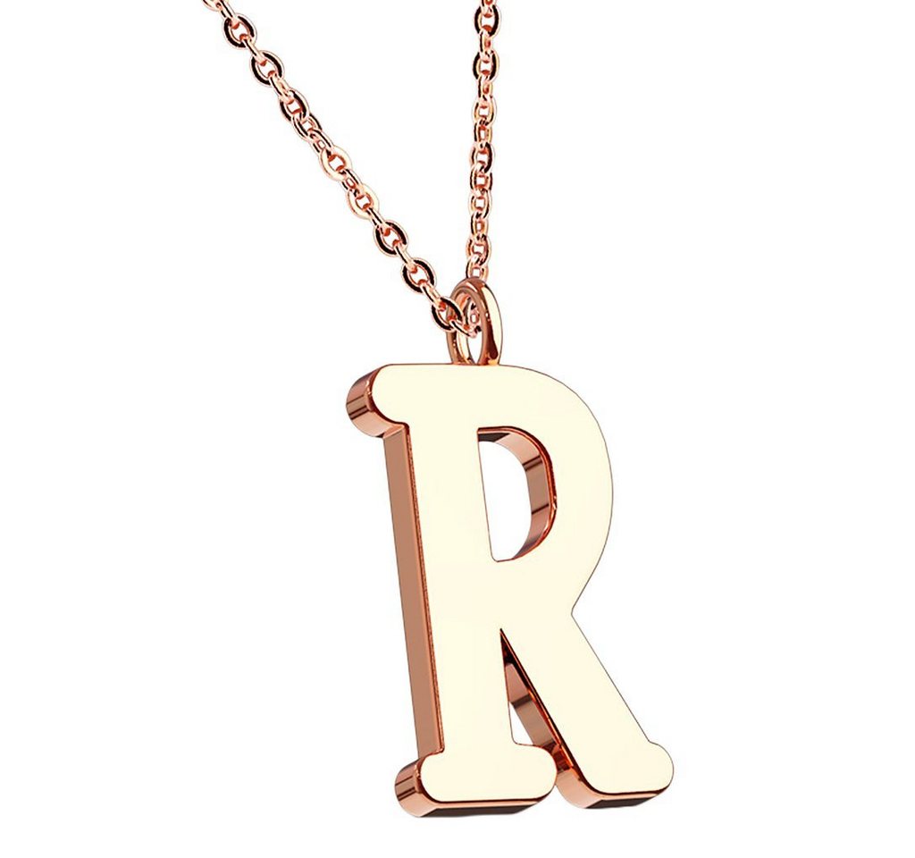 Taffstyle Kette mit Anhänger Damen Halskette Kette Buchstabe Anhänger Roségold Vergoldet Rotgold R, Rose Gold Modern Letter Schlicht Motiv Geschenke Frauen Geburtstag von Taffstyle