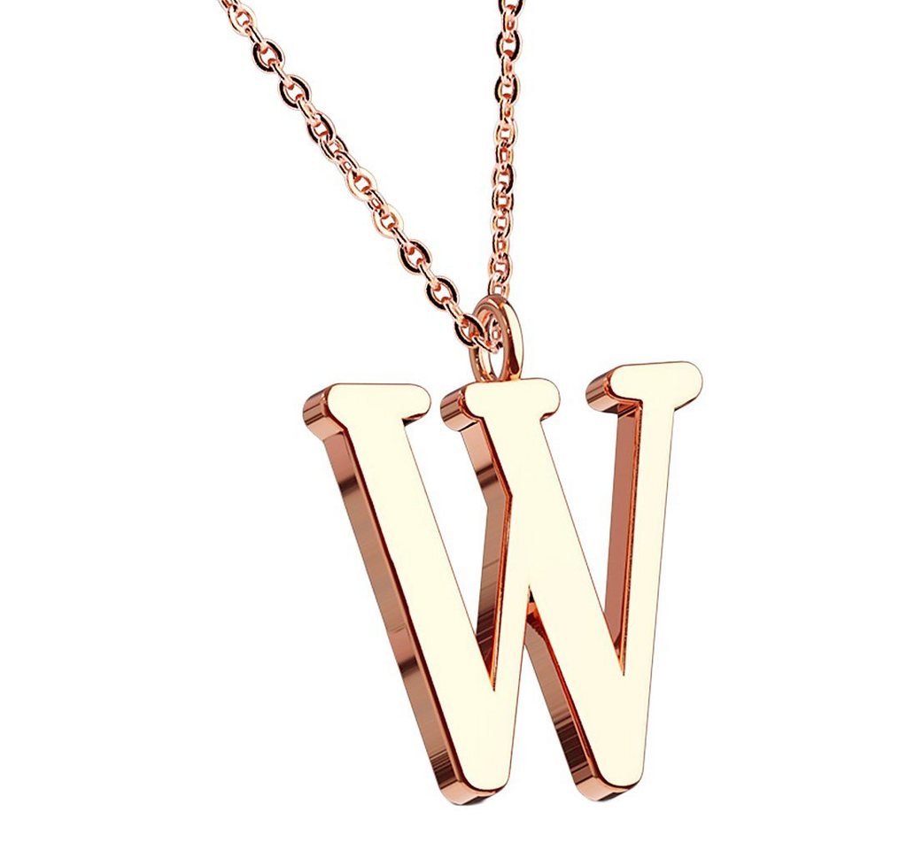 Taffstyle Kette mit Anhänger Damen Halskette Kette Buchstabe Anhänger Roségold Vergoldet Rotgold W, Rose Gold Modern Letter Schlicht Motiv Geschenke Frauen Geburtstag von Taffstyle