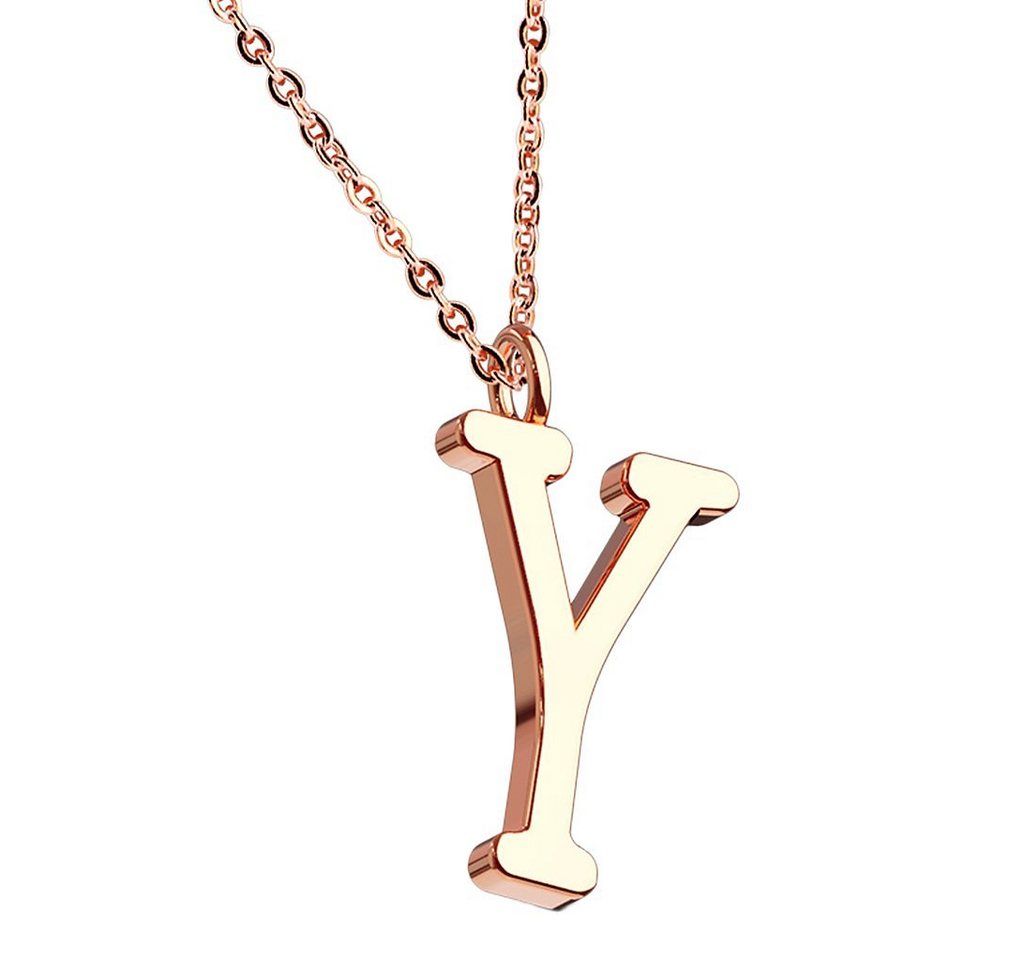 Taffstyle Kette mit Anhänger Damen Halskette Kette Buchstabe Anhänger Roségold Vergoldet Rotgold Y, Rose Gold Modern Letter Schlicht Motiv Geschenke Frauen Geburtstag von Taffstyle