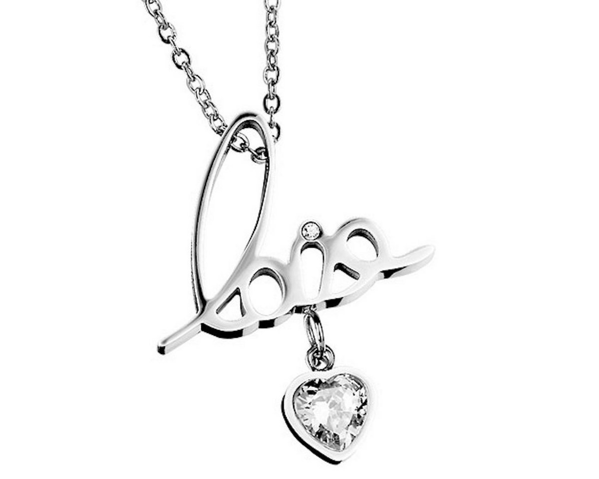 Taffstyle Kette mit Anhänger Damen Halskette Love Anhänger Glitzer Kristall Stein Herz Kette Silber, Geschenke für Frauen Freundin zum Geburtstag Weihnachten Valentinstag von Taffstyle