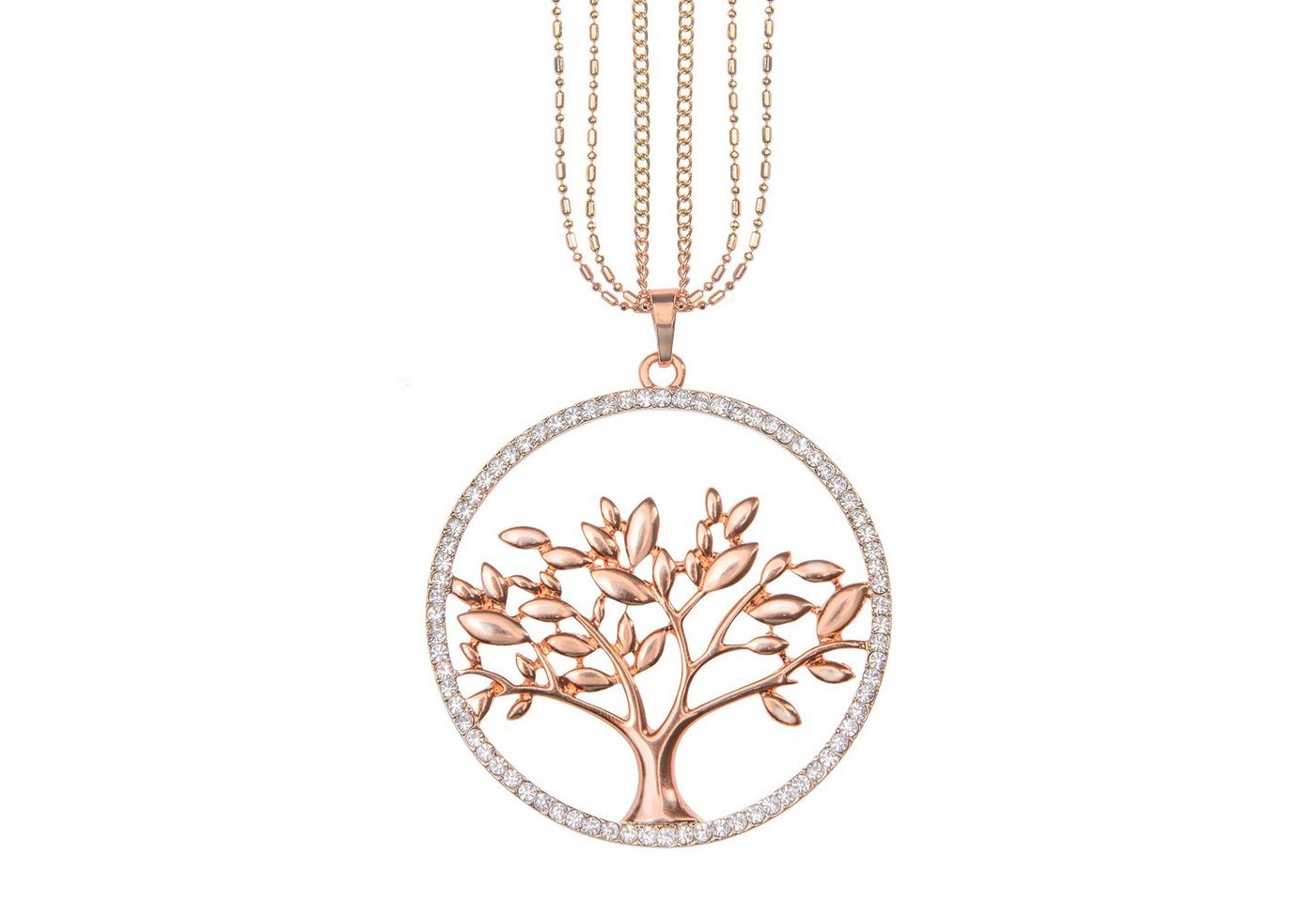 Taffstyle Kette mit Anhänger Damen Halskette mit Lebensbaum Anhänger Glitzer Kristall Lang Roségold, Kette Strass Steinen Groß Baum des Lebens Geschenke Frauen Geburtstag von Taffstyle