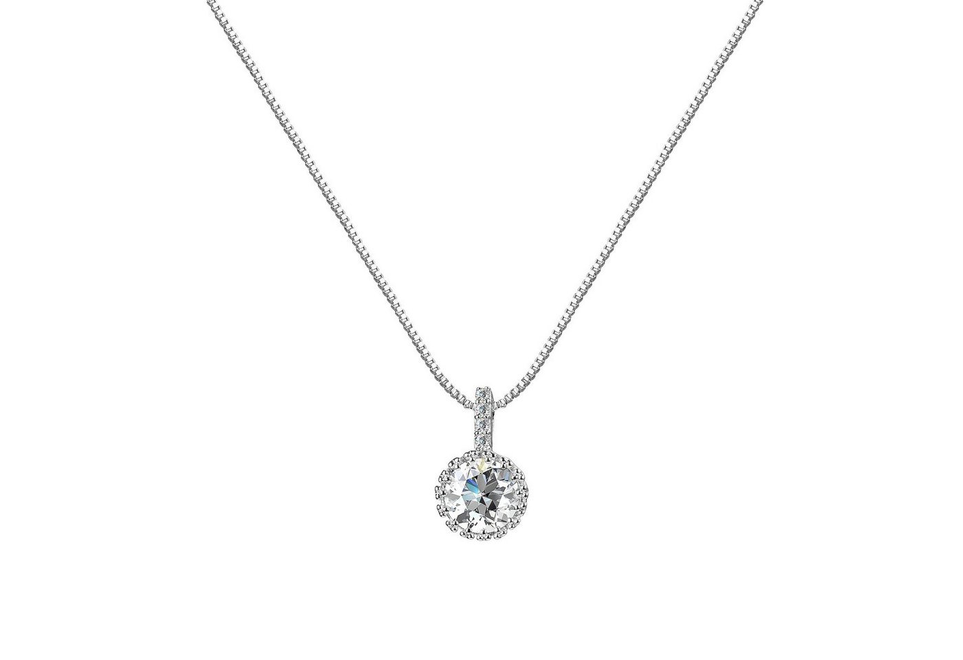 Taffstyle Kette mit Anhänger Damen Halskette mit rundem Strass Kristall Stein Anhänger Silber Weiß, Kette Steinchen Rund Brautschmuck Geschenke für Frauen zum Geburtstag von Taffstyle